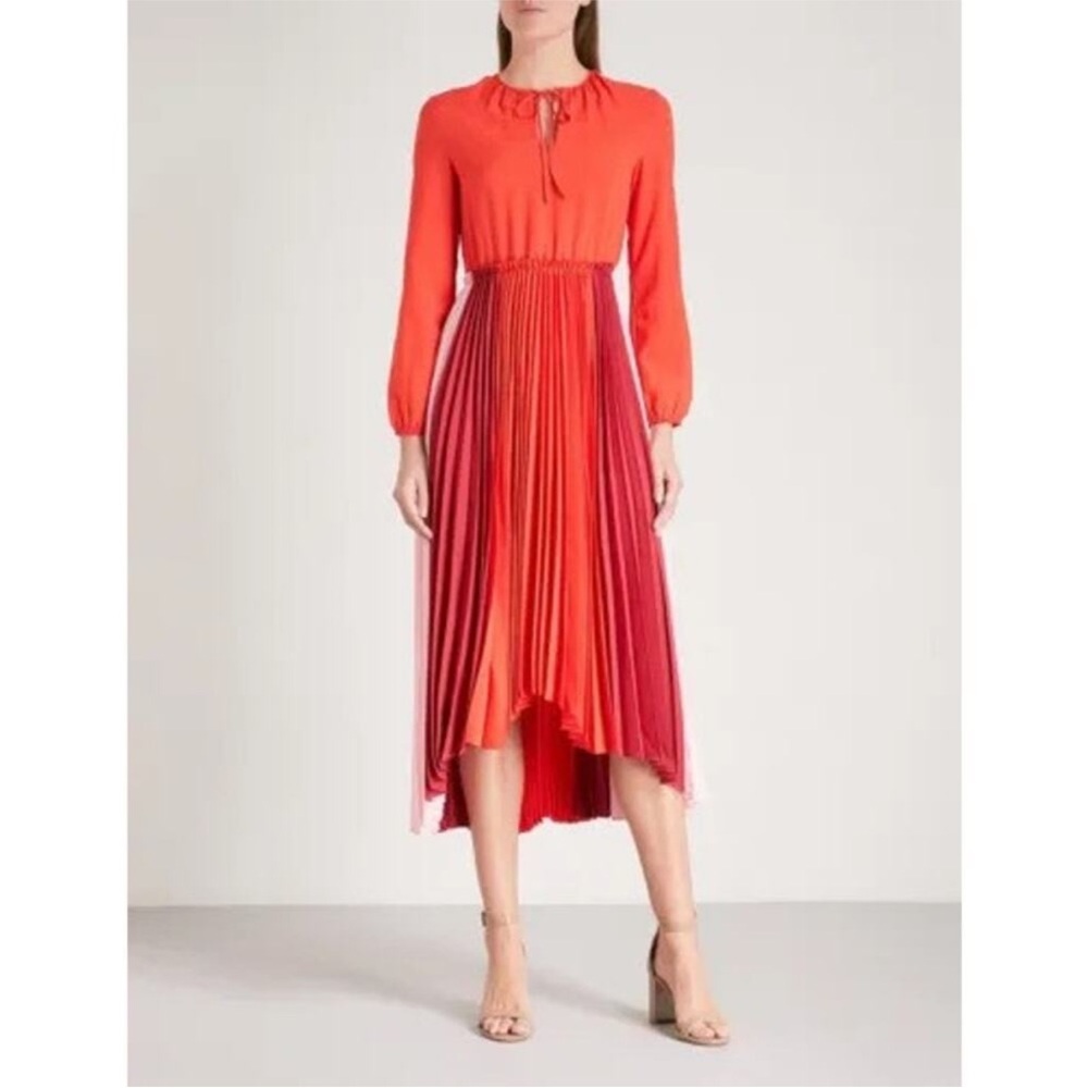 Maje Reona Color Block Pleated Shirt Dress Red & Pink Size 3